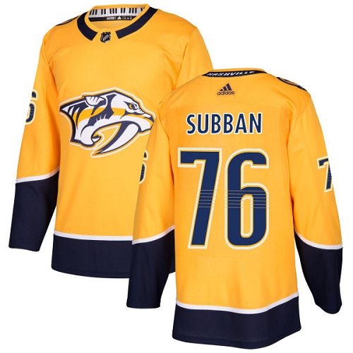 Adidas Predators #76 P.K Subban Yellow Home Authentic Stitched Youth NHL Jersey - Click Image to Close